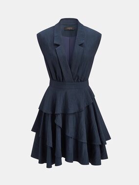 Tiered Ruffle Sleeveless Blazer Dress  Size Xs